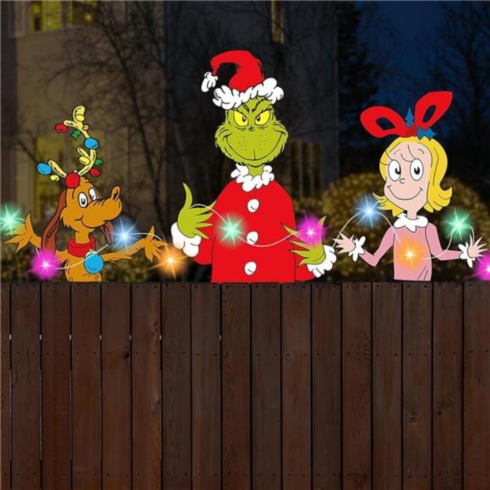 3PCS Christmas Yard Signs Outdoor Decoration with 2 Colorful Fairy String